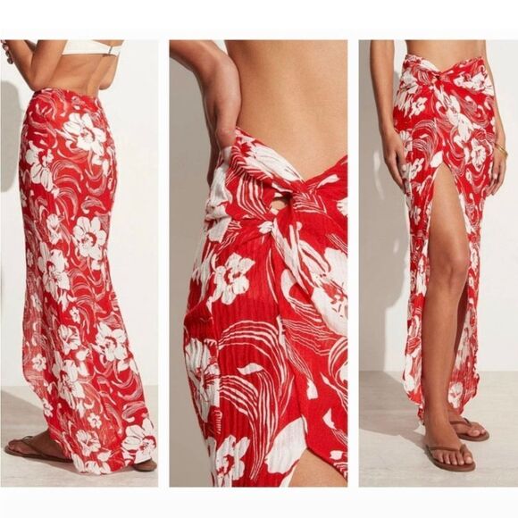 Lulu Linen Flax Camara Tropical Floral Print Maxi Faux Wrap Sarong Sz L NWT - Picture 1 of 15